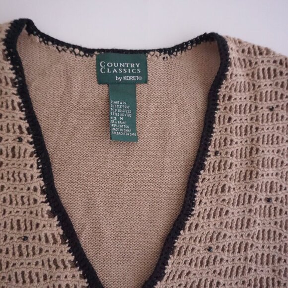 Vintage Country Classics Tan Eyelet Boho Wood Beaded Button Up Sweater Vest M - Picture 10 of 10